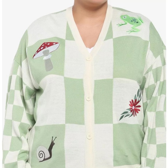 SOLD🛑Thorn Fable Cottagecore Whimsy Embroidered Patch Checkered Oversized Cardi - Picture 11 of 11